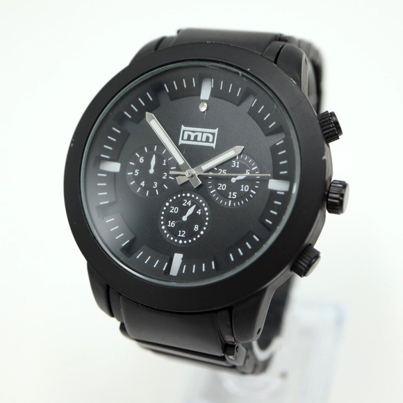 MN Other - MN Black Mens Watch Faux Chrono 50mm Stainless Steel Bracelet with New Battery